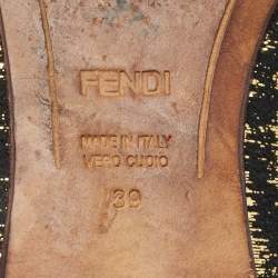 Fendi Gold/Black Textured Suede FF Charm Ballet Flats Size 39