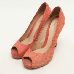 Fendi Orange Python Embossed Leather Peep Toe Platform Pumps Size 36
