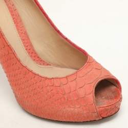 Fendi Orange Python Embossed Leather Peep Toe Platform Pumps Size 36