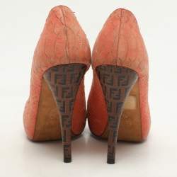 Fendi Orange Python Embossed Leather Peep Toe Platform Pumps Size 36