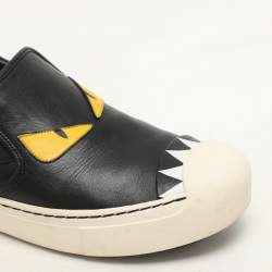 Fendi Black Leather Monster Slip On Sneakers Size 38.5