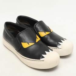 Fendi Black Leather Monster Slip On Sneakers Size 38.5