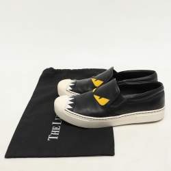 Fendi Black Leather Monster Slip On Sneakers Size 38.5
