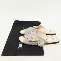 Fendi Multicolor Knit Fabric Criss Cross Bow Flat Slides Size 39