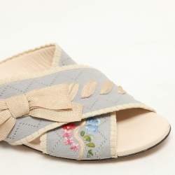 Fendi Multicolor Knit Fabric Criss Cross Bow Flat Slides Size 39