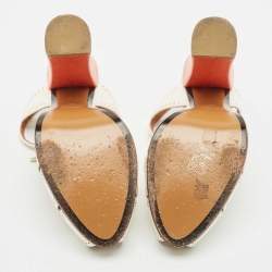 Fendi White/Orange Lizard Embossed and Patent Leather Cut Out T-Strap Sandals Size 38