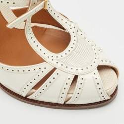 Fendi White/Orange Lizard Embossed and Patent Leather Cut Out T-Strap Sandals Size 38
