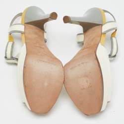 Fendi White/Yellow Patent Leather Fendista T-Strap Sandals Size 37
