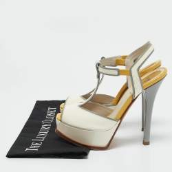 Fendi White/Yellow Patent Leather Fendista T-Strap Sandals Size 37