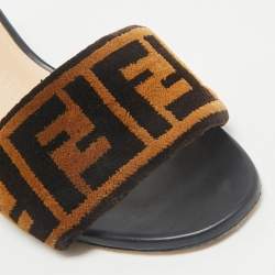 Fendi Brown Zucca Velvet Slide Sandals Size 38.5