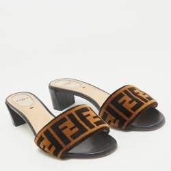 Fendi Brown Zucca Velvet Slide Sandals Size 38.5