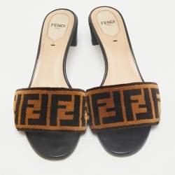 Fendi Brown Zucca Velvet Slide Sandals Size 38.5