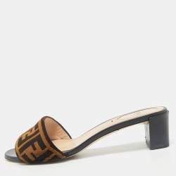 Fendi Brown Zucca Velvet Slide Sandals Size 38.5