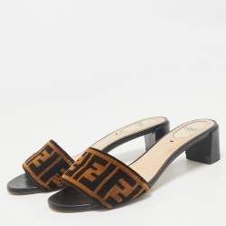 Fendi Brown Zucca Velvet Slide Sandals Size 38.5