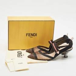 Fendi Multicolor Canvas and Mesh Colibri Slingback Pumps Size 42