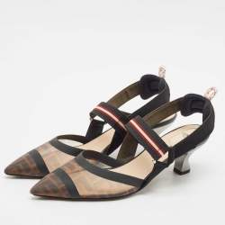 Fendi Multicolor Canvas and Mesh Colibri Slingback Pumps Size 42