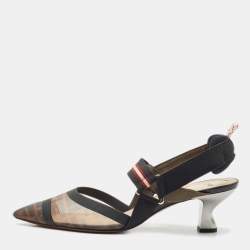 Fendi Multicolor Canvas and Mesh Colibri Slingback Pumps Size 42