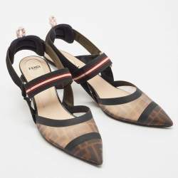 Fendi Multicolor Canvas and Mesh Colibri Slingback Pumps Size 42