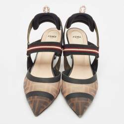 Fendi Multicolor Canvas and Mesh Colibri Slingback Pumps Size 42
