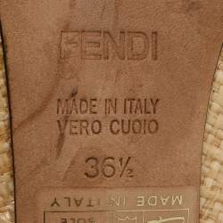 Pre Owned Fendi Beige/Black Woven Raffia and Patent Leather Bow Slingback Pumps Size 36.5