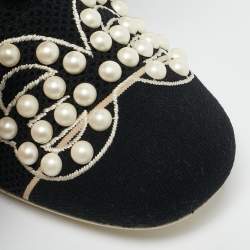 Fendi Black Knit Fabric Pearl Embellished Sock Ankle Boots Size 40