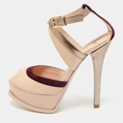 Fendi Multicolor Patent Leather and Suede Ankle Strap Sandals Size 37