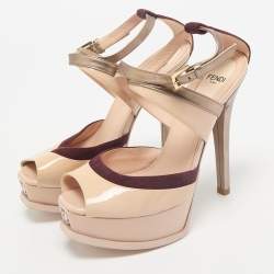 Fendi Multicolor Patent Leather and Suede Ankle Strap Sandals Size 37