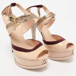 Fendi Multicolor Patent Leather and Suede Ankle Strap Sandals Size 37