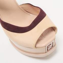 Fendi Multicolor Patent Leather and Suede Ankle Strap Sandals Size 37