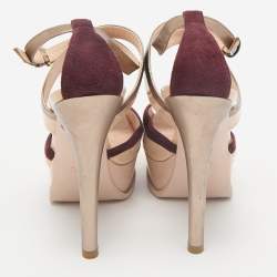 Fendi Multicolor Patent Leather and Suede Ankle Strap Sandals Size 37