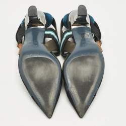 Fendi Multicolor Mesh and Canvas Colibri Slingback Pumps Size 37.5