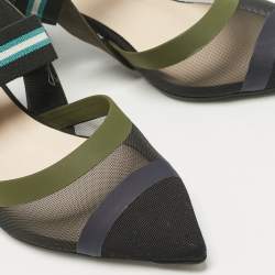 Fendi Multicolor Mesh and Canvas Colibri Slingback Pumps Size 37.5