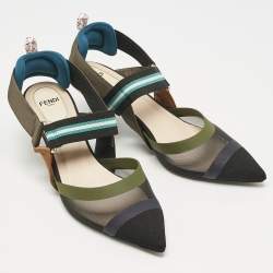 Fendi Multicolor Mesh and Canvas Colibri Slingback Pumps Size 37.5