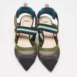Fendi Multicolor Mesh and Canvas Colibri Slingback Pumps Size 37.5