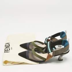 Fendi Multicolor Mesh and Canvas Colibri Slingback Pumps Size 37.5