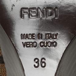 Pre Owned Fendi Tobacco Zucca Canvas and Suede Wedge Peep Toe Pumps Size 36