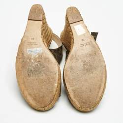 Fendi Brown Zucca Canvas Espadrille Wedge Platform Slingback Sandals Size 38