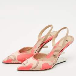 Fendi Brown/Pink Leather and Canvas  Fendi First Slingback Pumps Size 38