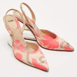 Fendi Brown/Pink Leather and Canvas  Fendi First Slingback Pumps Size 38