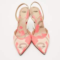 Fendi Brown/Pink Leather and Canvas  Fendi First Slingback Pumps Size 38