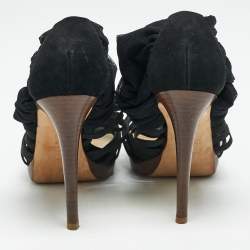 Fendi Black Elastic and Jersey Strappy Sandals Size 36