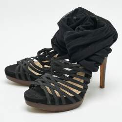 Fendi Black Elastic and Jersey Strappy Sandals Size 36