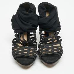 Fendi Black Elastic and Jersey Strappy Sandals Size 36