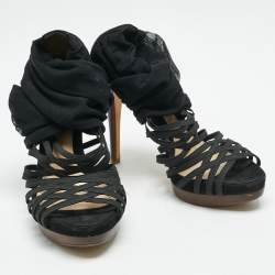 Fendi Black Elastic and Jersey Strappy Sandals Size 36