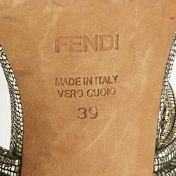 Fendi Gold Lizard Embossed Leather Chain Cage Heel Platform Sandals Size 39 