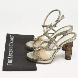 Fendi Gold Lizard Embossed Leather Chain Cage Heel Platform Sandals Size 39 