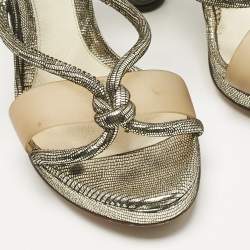 Fendi Gold Lizard Embossed Leather Chain Cage Heel Platform Sandals Size 39 