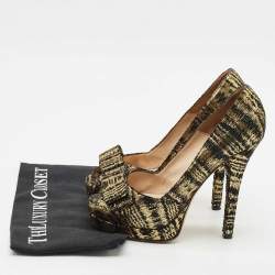 Fendi Black/Gold Suede Peep Toe Platform Pumps Size 38