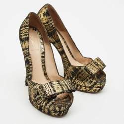 Fendi Black/Gold Suede Peep Toe Platform Pumps Size 38