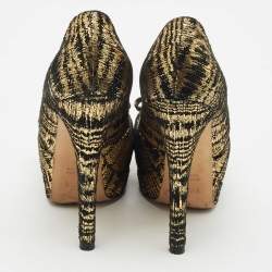 Fendi Black/Gold Suede Peep Toe Platform Pumps Size 38